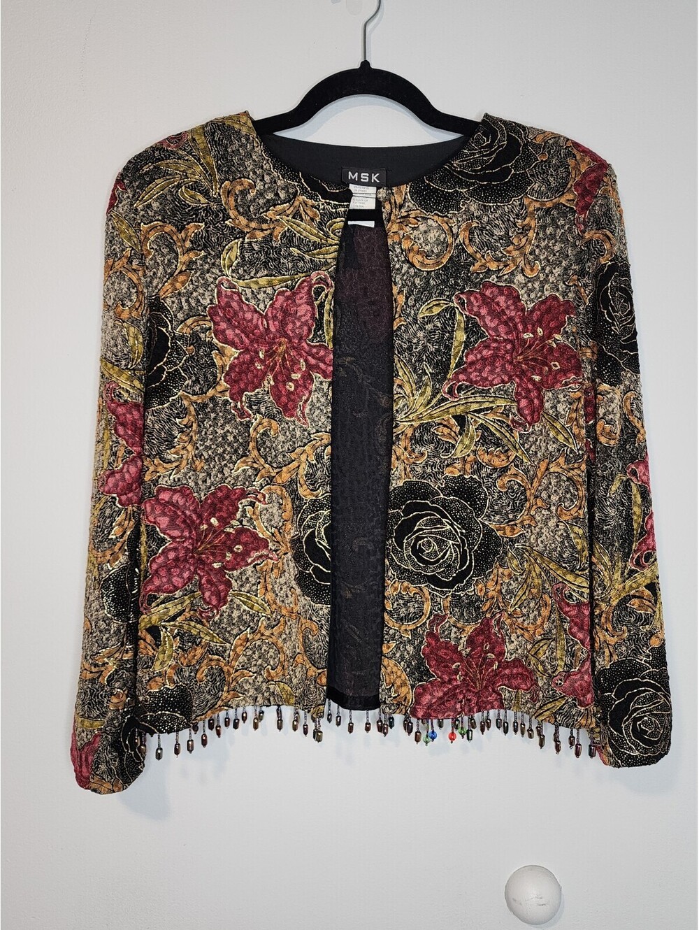 Vintage Y2K MSK Floral Beaded Hem Open Cardigan Jacket